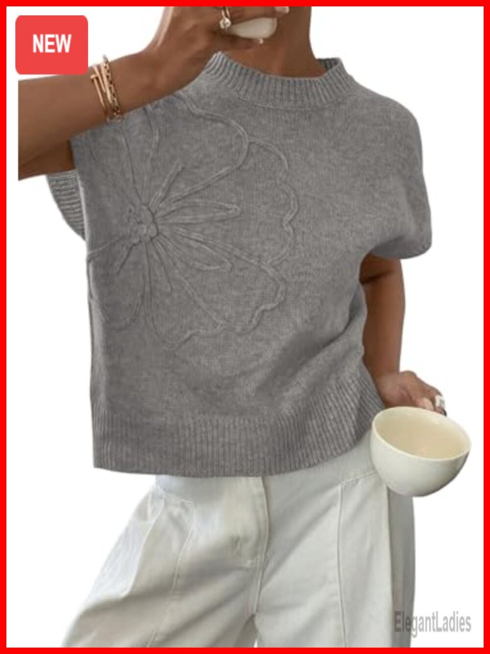 PRETTYGARDEN Women's Summer Cap Sleeve Sweater Vest with 3D Flower